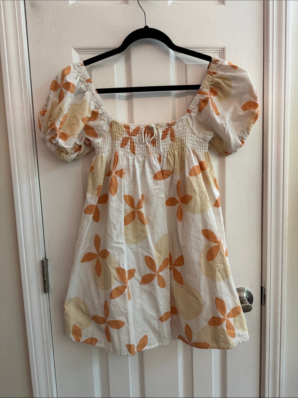 SABO SKIRT Bambina Floral Smocked Puff Sleeve Babydoll Mini Dress Size XS